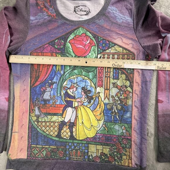Disney Beauty and the Beast Shirt Womens Large Stained Glass Pullover Rose Top - Picture 6 of 12